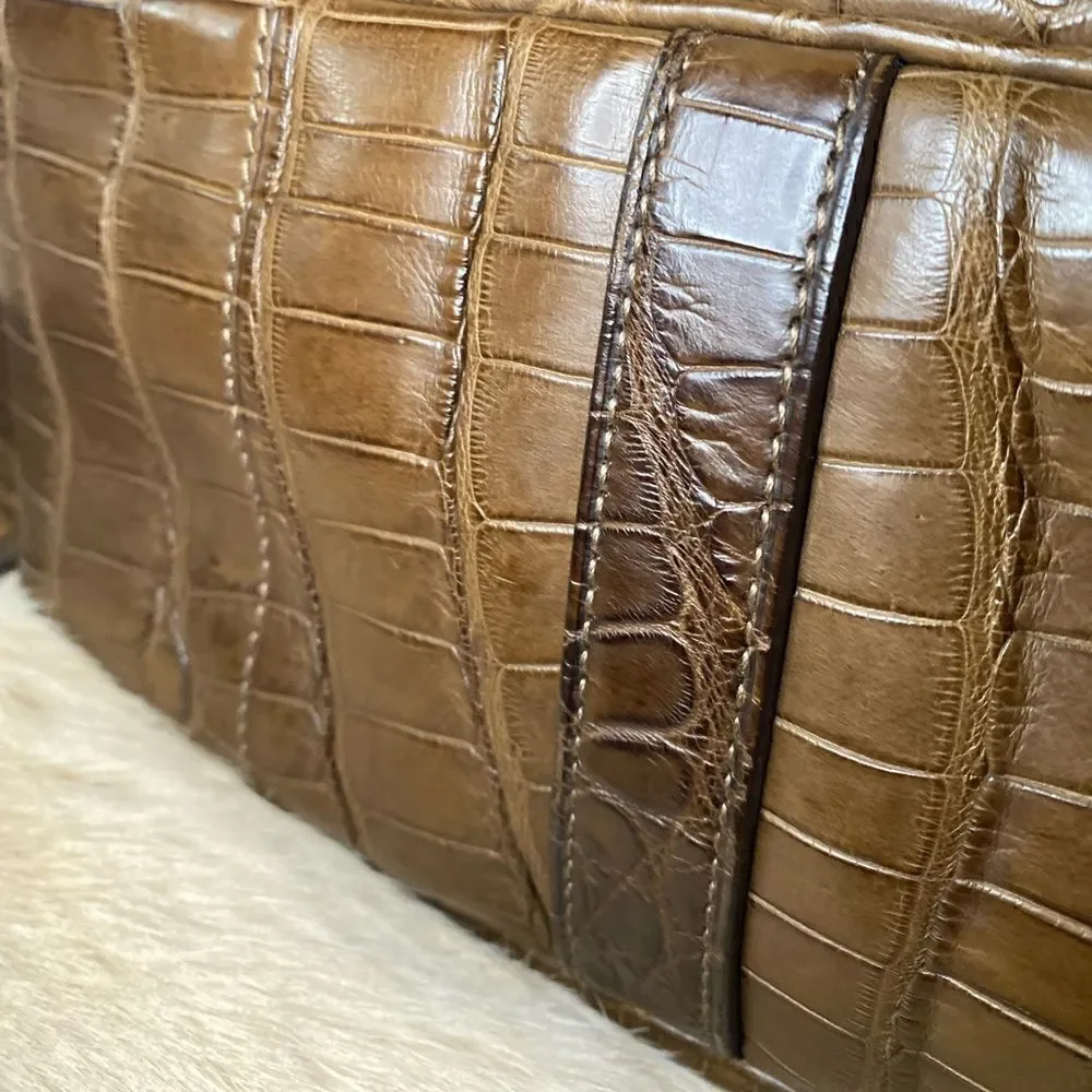 Ralph Lauren Collection Made in Italy Brown Alligator Soft Side Hobo Hand Bag